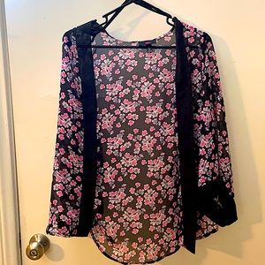 Sheer Black & Pink Floral Kimono XL
